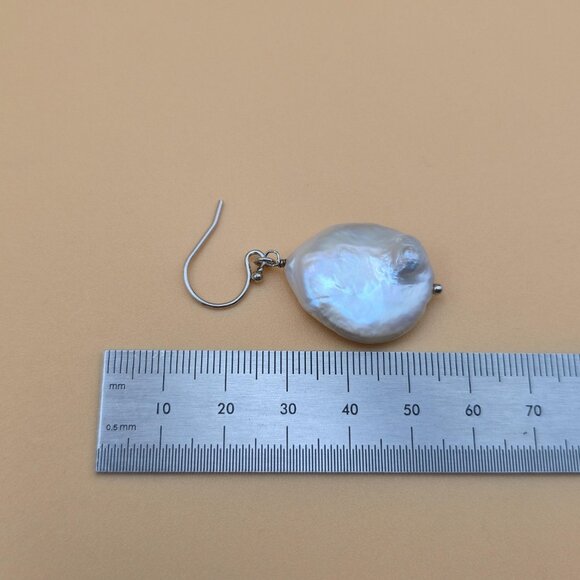 Sterling Silver Large Genuine Pearl Dangle Earrings A5275 - Picture 5 of 6